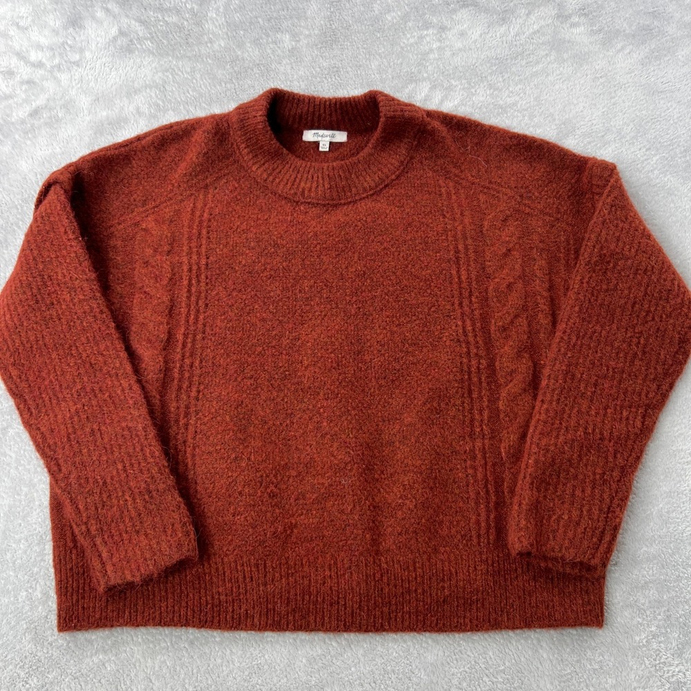 Madewell XS Rust Cable Knit Wool Alpaca Blend Sweater Orange Chunky Pullover